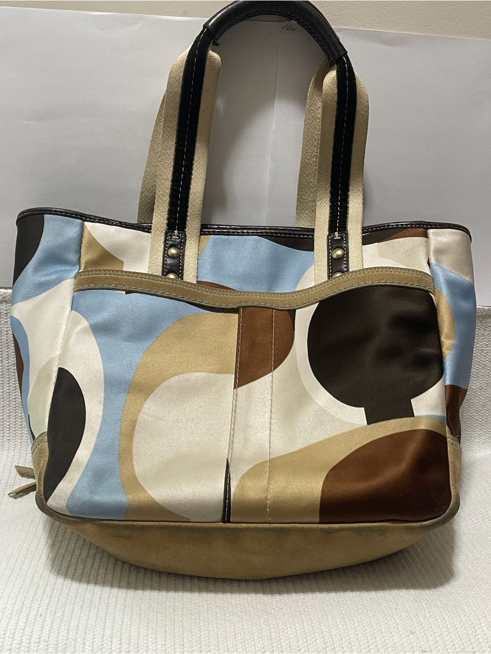 Vintage Coach Hampton Weekend Scarf Bag in Cream, Brown and Blue